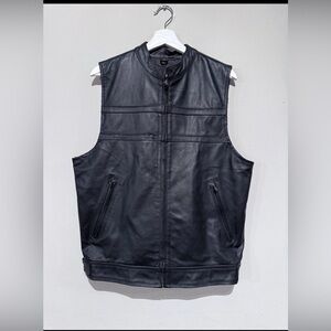 Jamin Leather Black Vest Jacket Biker Motorcycle Men L Outdoor Zipper Up